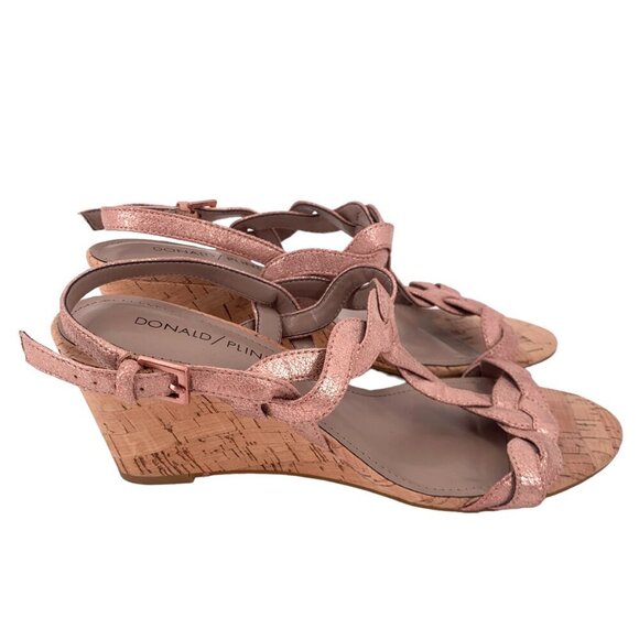 Donald Pliner Jooli Wedge Sandals Womens 6.5 Rose Gold Pink Metallic Summer - Picture 2 of 8